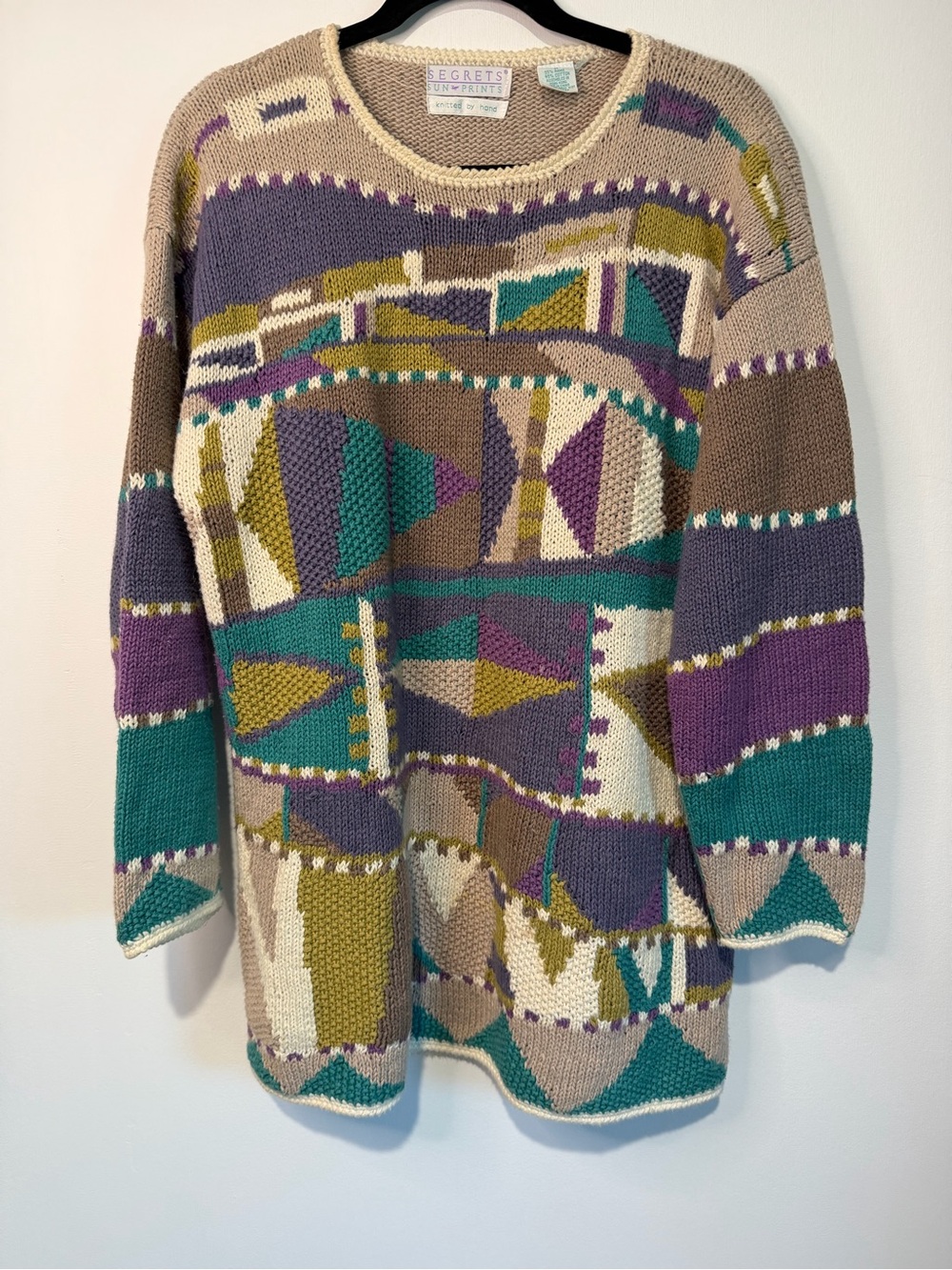 Vintage 1991 Segrets Hand Knitted Geometric Sweater Womens Medium